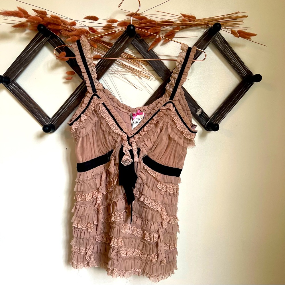 Yoana Baraschi Ruffled Blush and Black Top
